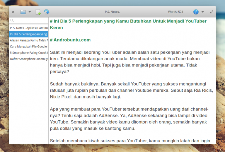 aplikasi catatan linux p. s. notes