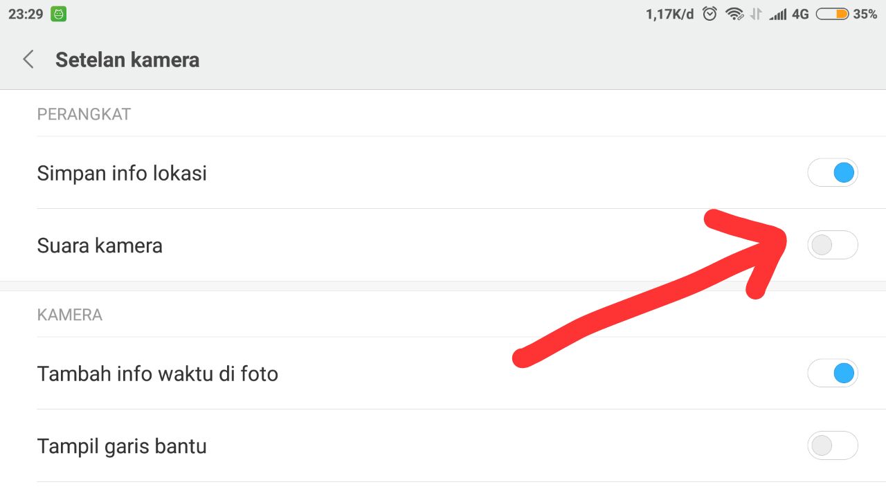 cara menonaktifkan suara kamera