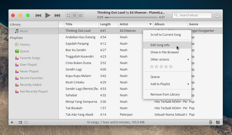 cara mengedit informasi lagu di elementary os 1