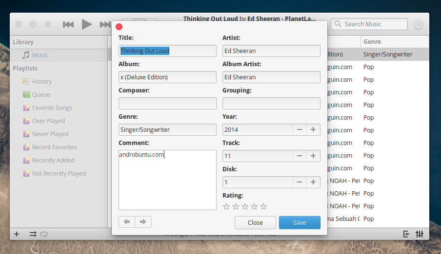 cara mengedit informasi lagu di elementary os 1