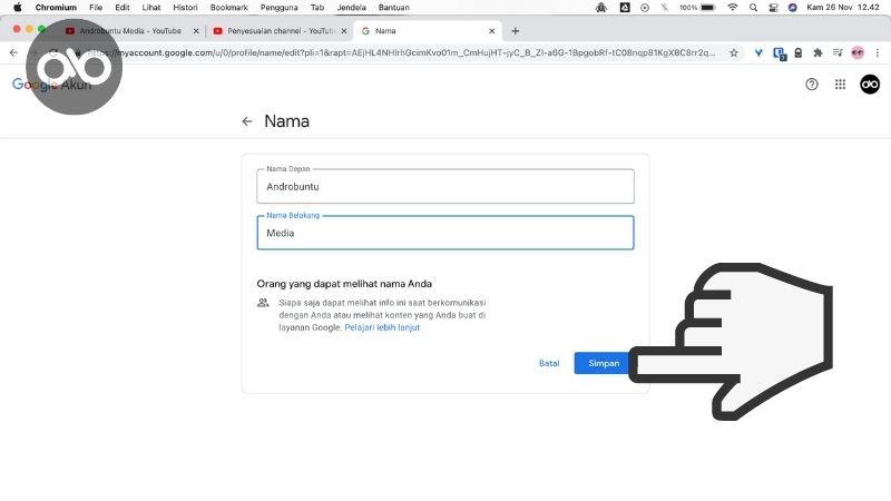 Cara Ganti Nama Channel Youtube di PC by Androbuntu 7