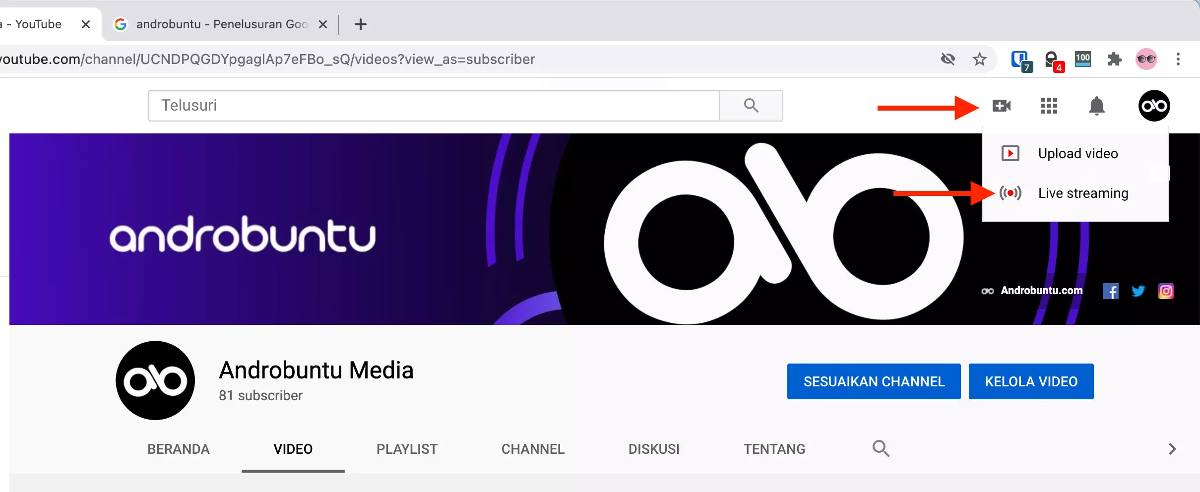Cara Live Streaming di YouTube Melalui Browser di PC by Androbuntu 1