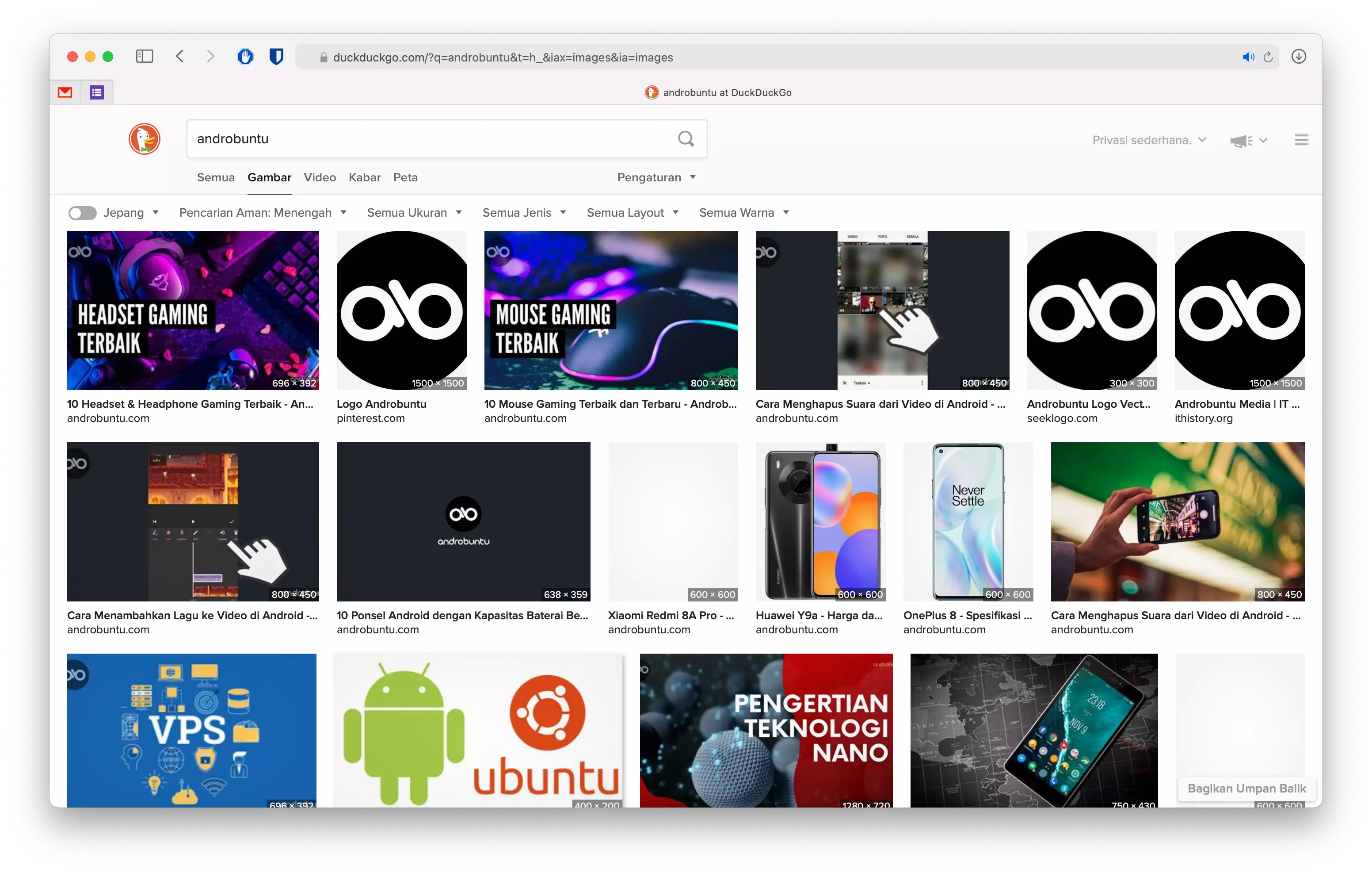Pencarian Androbuntu di DuckDuckGo