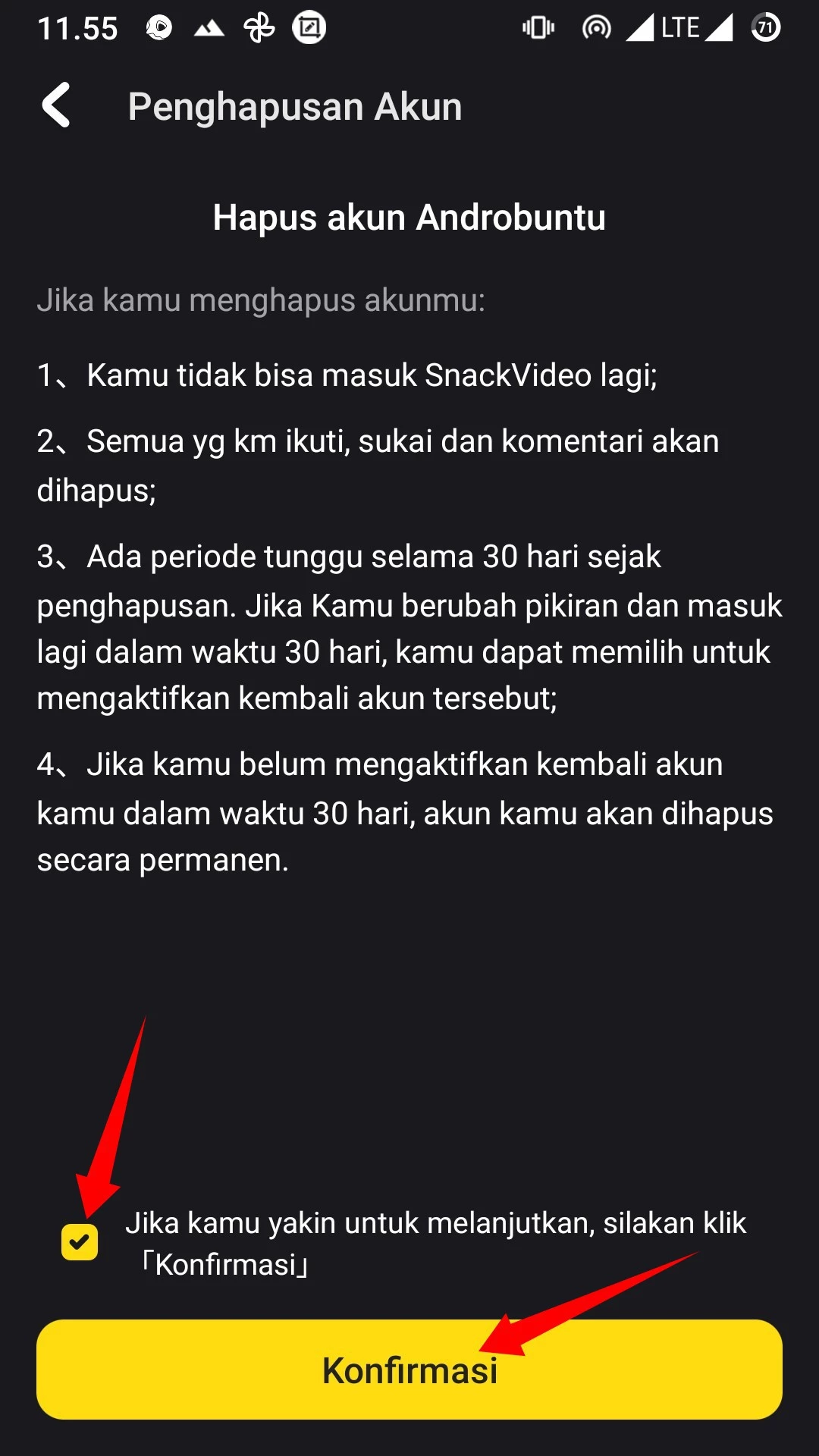 Cara Menghapus Akun Snack Video by Androbuntu 5