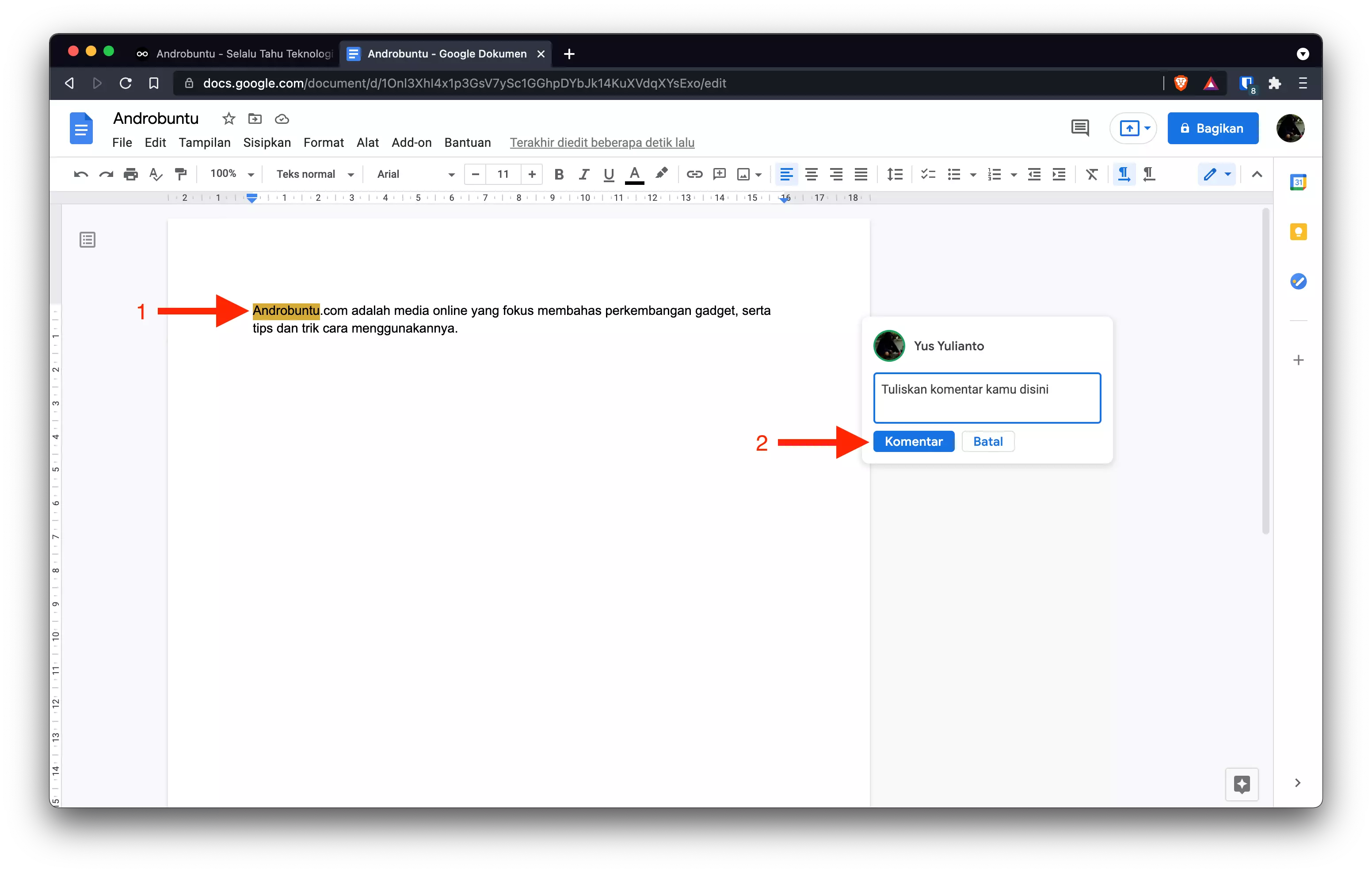 Cara Menambahkan Komentar di Google Docs by Androbuntu 3