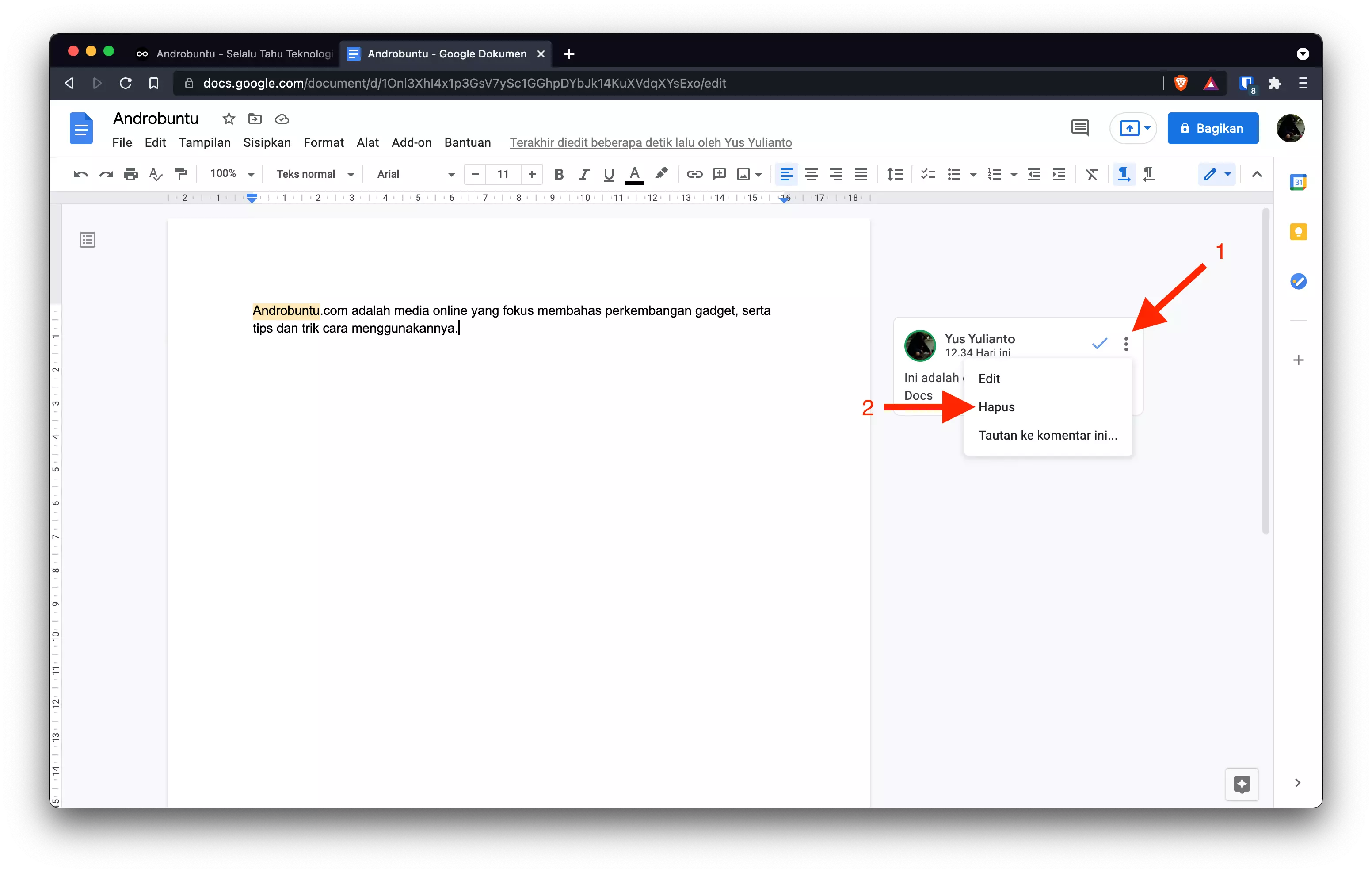 Cara Menambahkan Komentar di Google Docs by Androbuntu 5