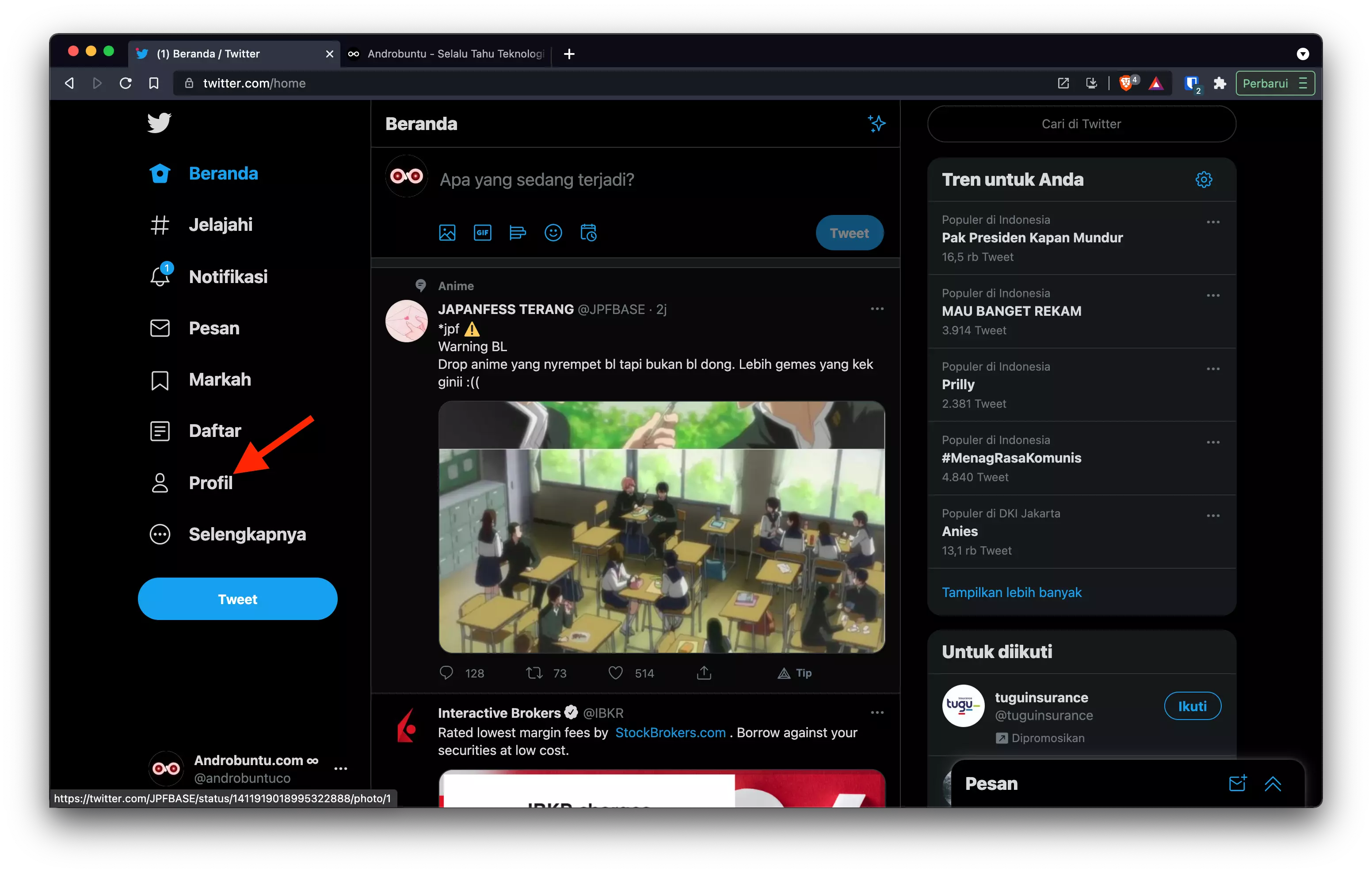Cara Menyematkan Tweet di Profil Twitter by Androbuntu 8