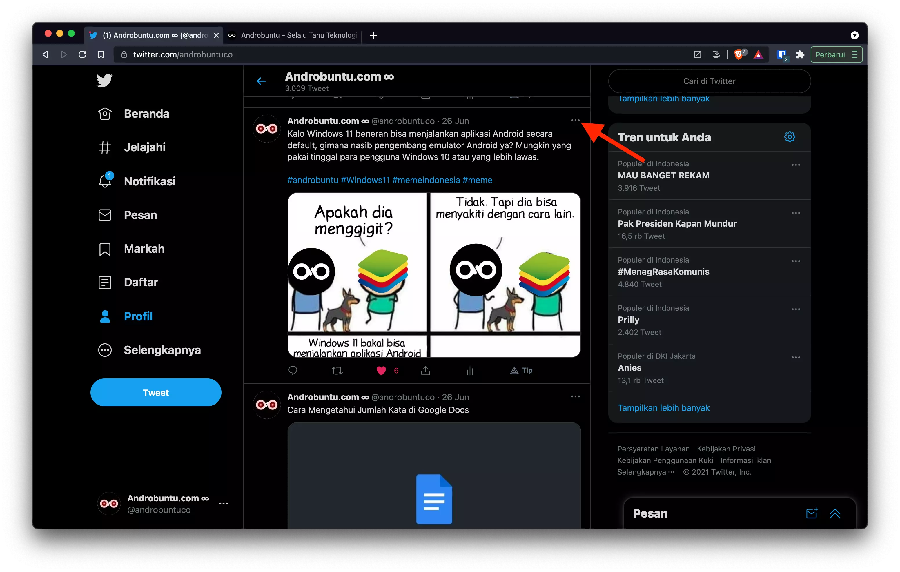 Cara Menyematkan Tweet di Profil Twitter by Androbuntu 9