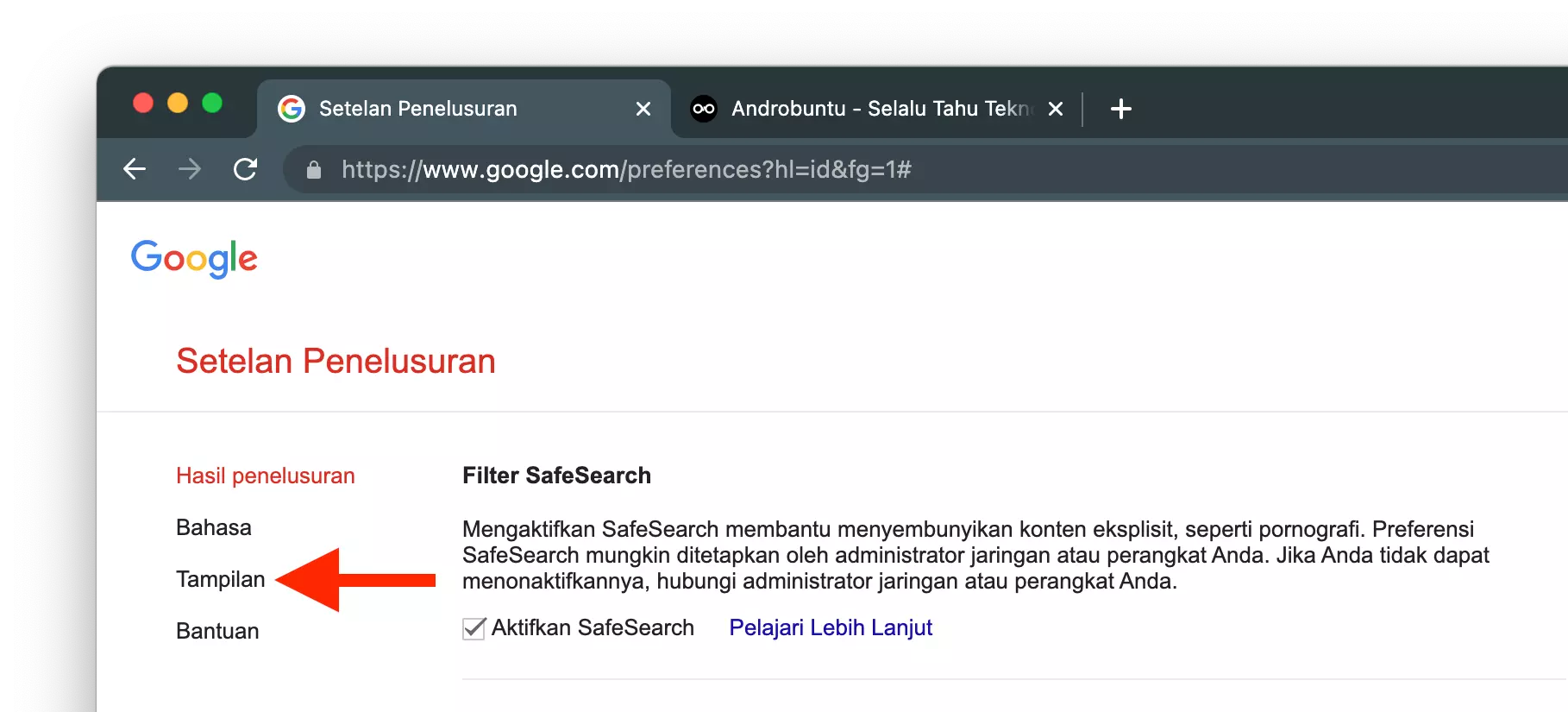 Cara Mengaktifkan Dark Mode di Google by Androbuntu 3