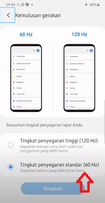 Aktifkan Refresh Rate Samsung 3