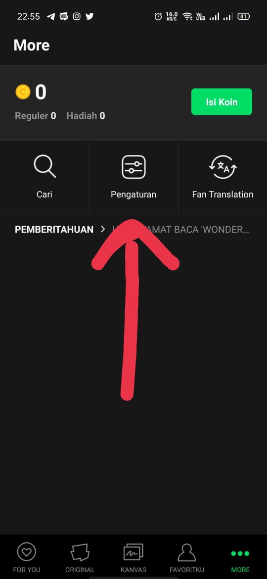 Aplikasi Webtoon, Tutorial Untuk Mengganti Bahasa 2