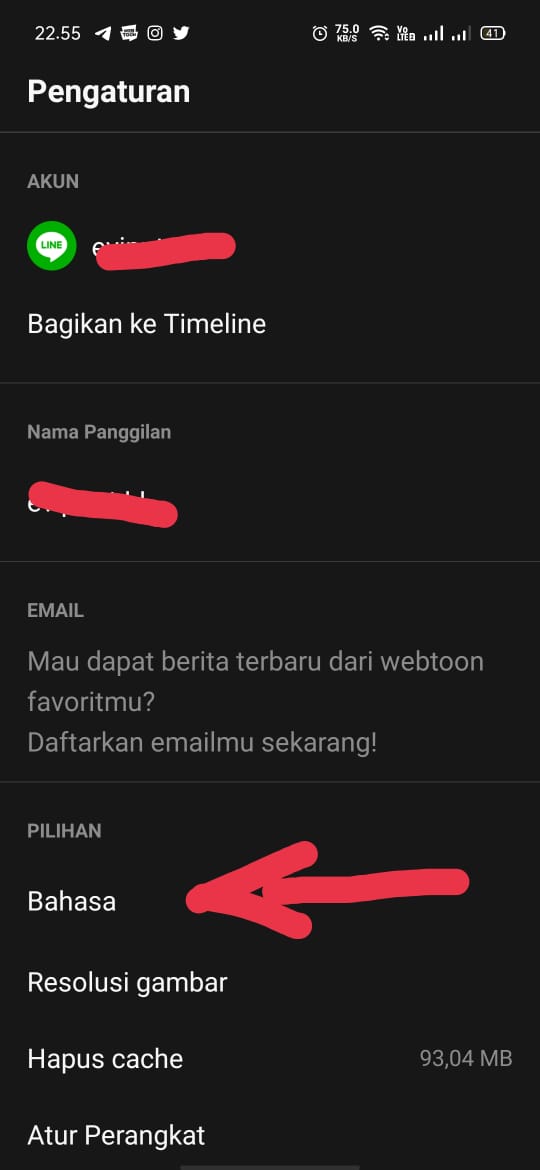 Aplikasi Webtoon, Tutorial Untuk Mengganti Bahasa 3