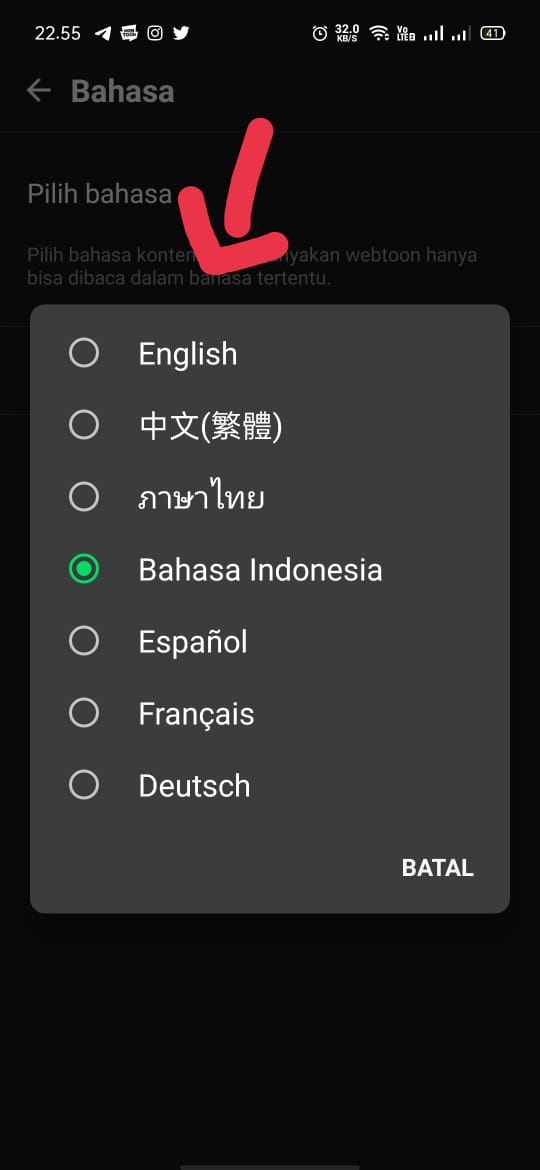 Aplikasi Webtoon, Tutorial Untuk Mengganti Bahasa 4