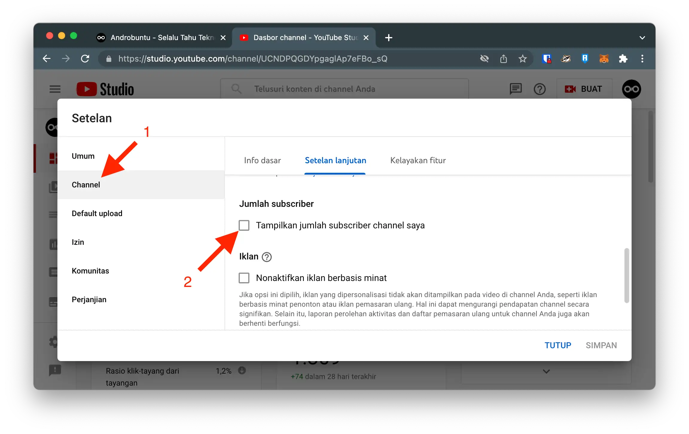 Cara Menyembunyikan Jumlah Subscriber di YouTube by Androbuntu 3