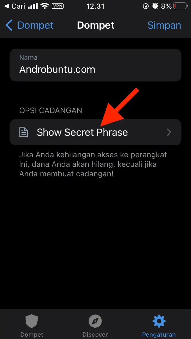 Cara Melihat Secret Phrase di Trust Wallet by Androbuntu 4
