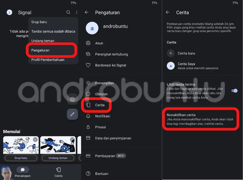 Cara Menonaktifkan Story di Signal by Androbuntu 1