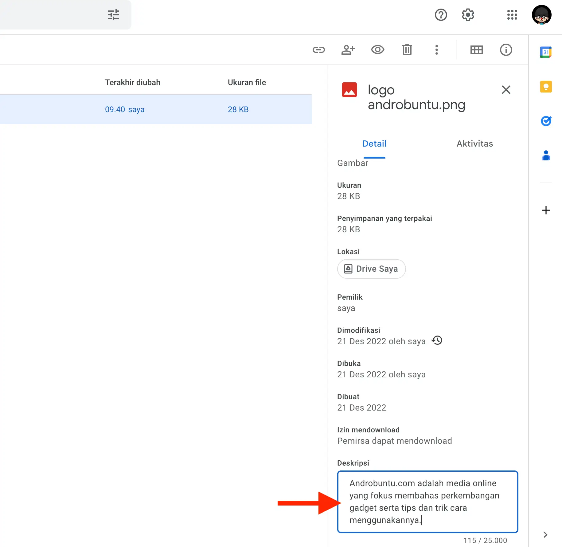 Cara menambahkan Deskripsi File dan Folder di Google Drive by Androbuntu 3
