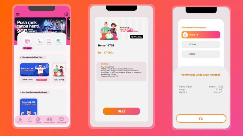 Cara Beli Paket Data Internet Tri di Aplikasi Bima+