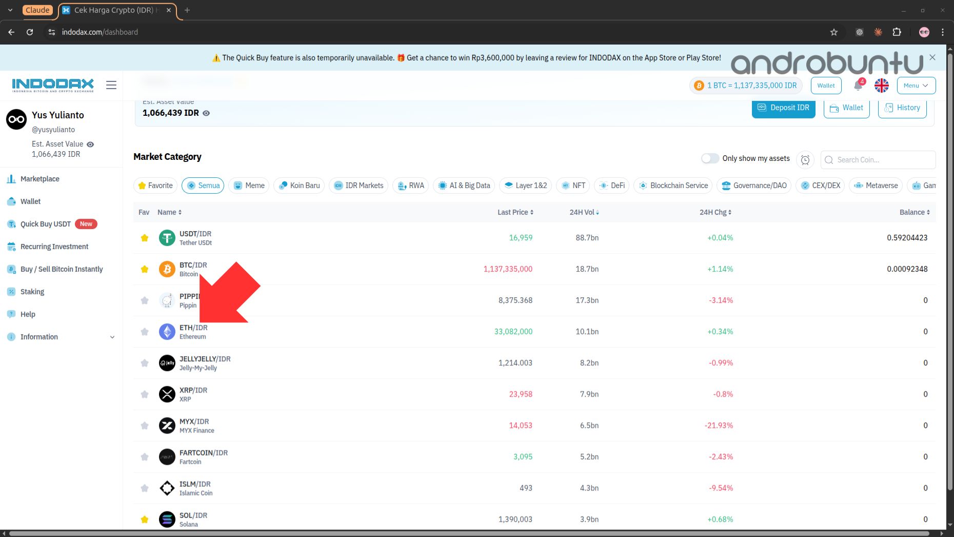 Beli ethereum di Indodax 2