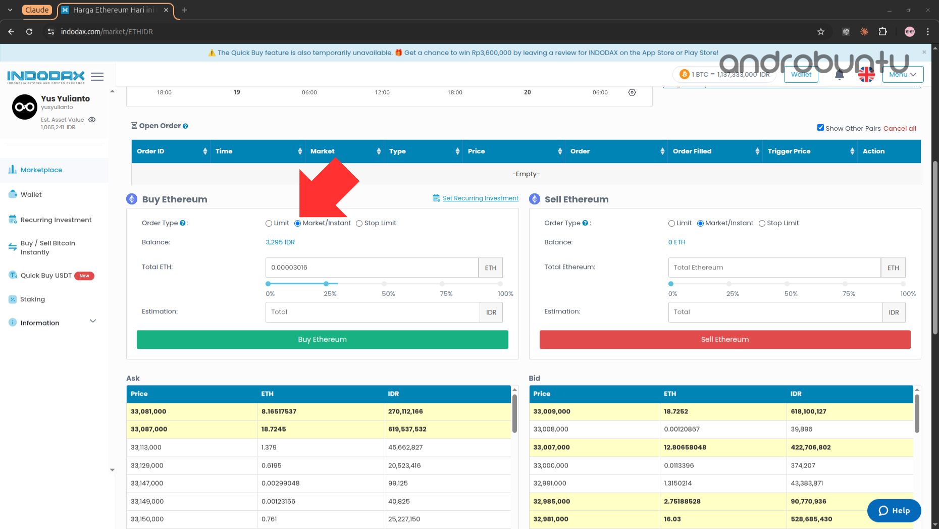 Beli ethereum di Indodax 3