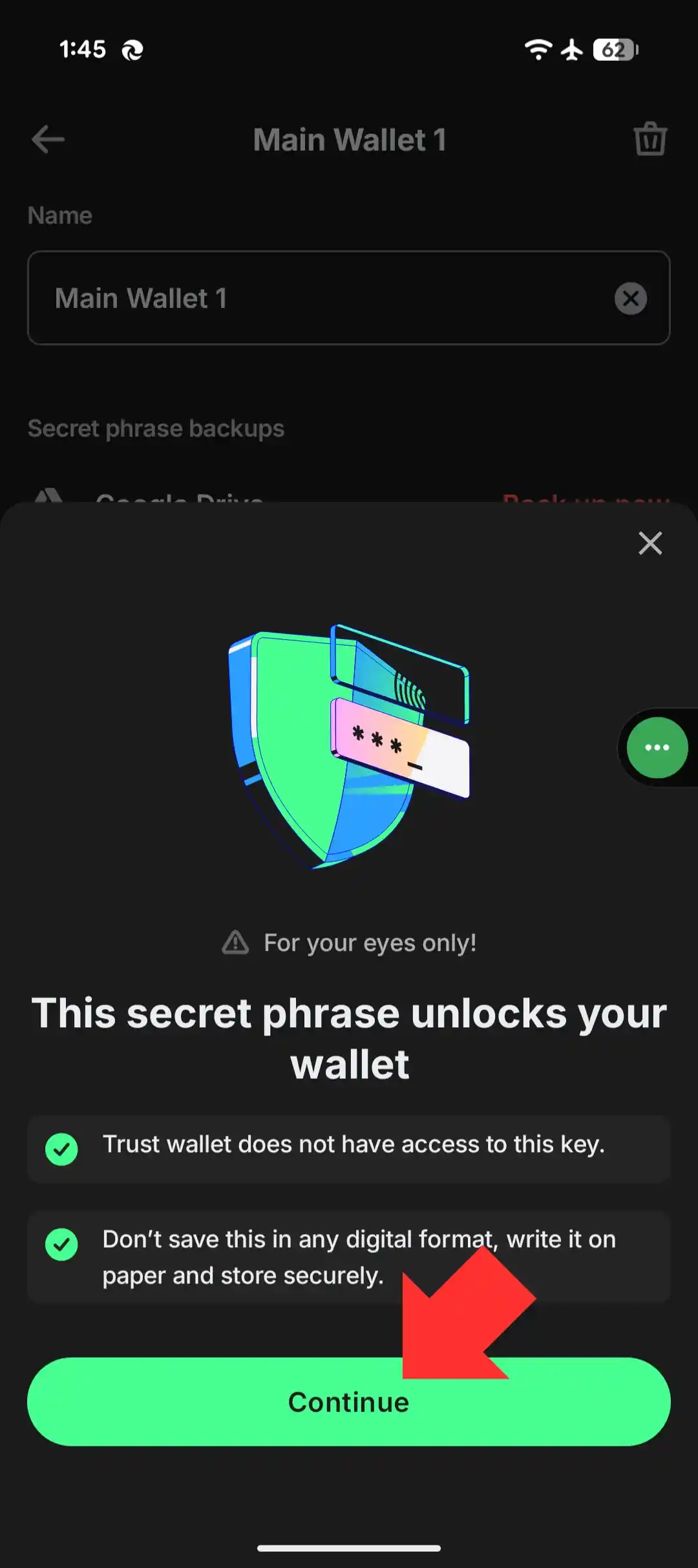 Cara backup secret recovery phrase Trust Wallet 4