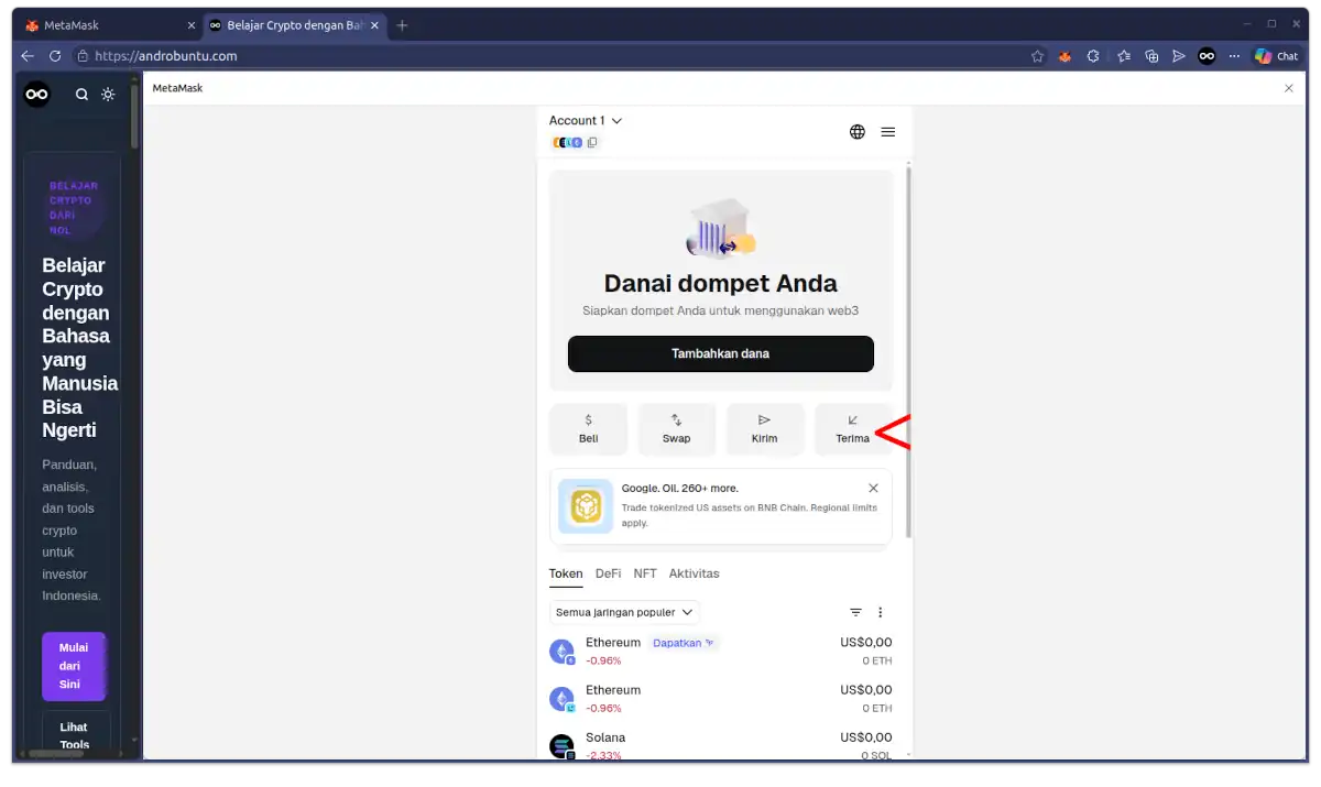 Cara Melihat Alamat Ethereum Wallet di MetaMask di PC 1