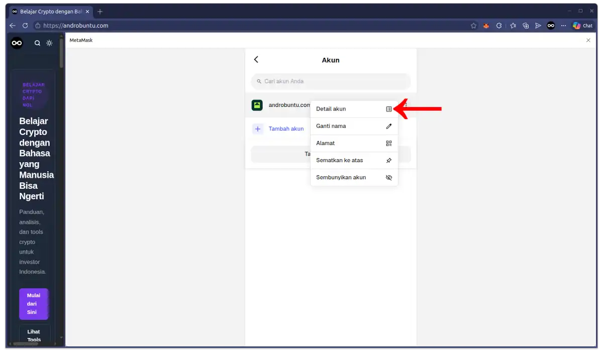Cara Melihat Frasa Pemulihan Rahasia di MetaMask (Browser/PC) 2