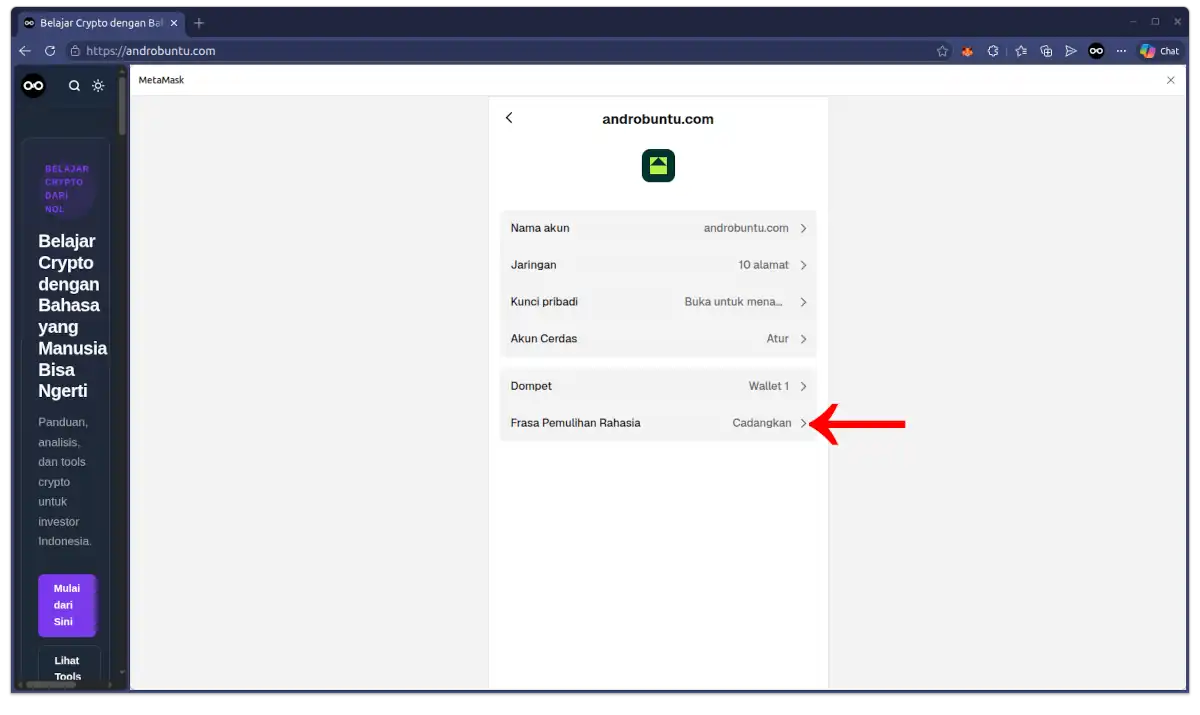 Cara Melihat Frasa Pemulihan Rahasia di MetaMask (Browser/PC) 3