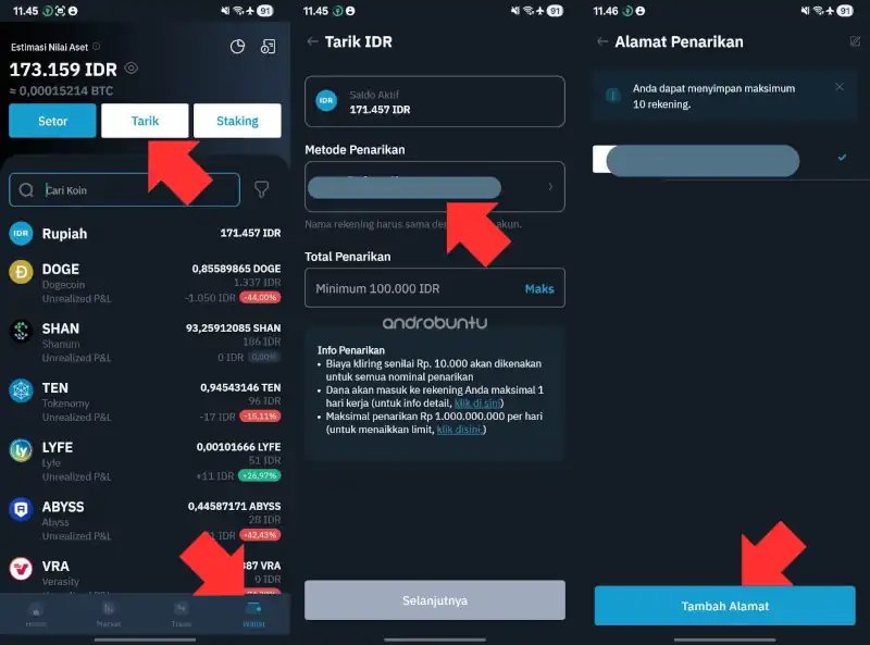 Cara menambahkan rekening bank di Indodax