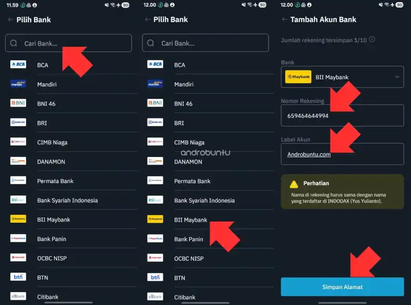Cara menambahkan rekening bank di Indodax